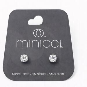 Minicci Nickel Free CZ Stud Earrings Silver Tone Hypoallergenic New